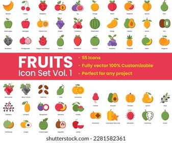 Icon Sets of Fruits, tropical, exotic fruit