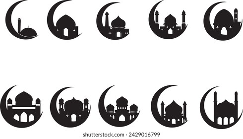 Icon sets. Moon mosque illustration vector 