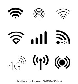 Icon sets. Networks WiFi data connection. 5g. 4g.