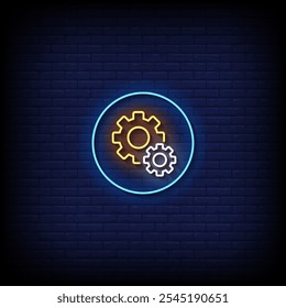 icon setting neon sign vector with brick wall background