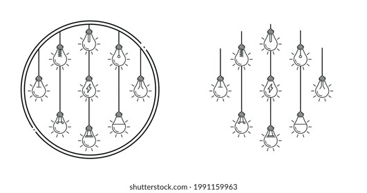 Icon of several lit light bulbs hanging in a circle