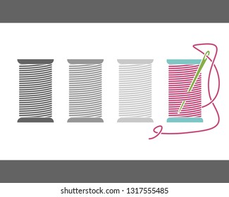 Icon Sewing Thread on Spools. Vector Isolated Coil. Silhouette