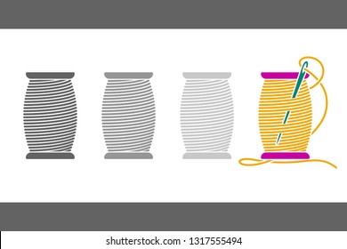 Icon Sewing Thread on Spools. Vector Isolated Coil. Silhouette