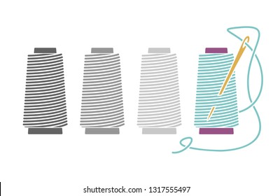 Icon Sewing Thread on Spools. Vector Isolated Coil. Silhouette