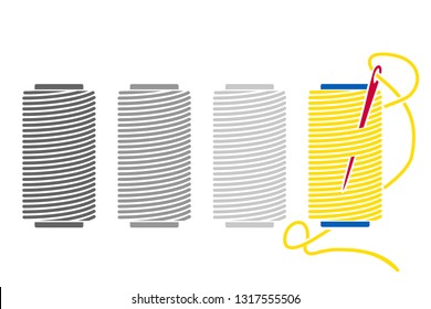 Icon Sewing Thread on Spools. Vector Isolated Coil. Silhouette