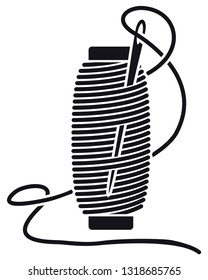 Icon Sewing Thread on Spools. Vector Isolated Coil. Silhouette