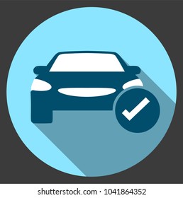 Icon with a shadow in the form of a car with a check mark