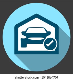 Icon with a shadow in the form of a car with a check mark in the garage