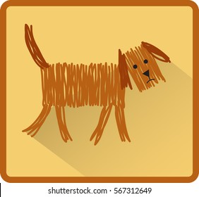 Icon shaggy dog in brown on a biege background in a flat design