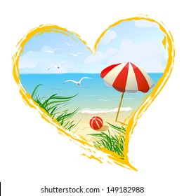 icon in the shape of a heart with beach. vector illustration