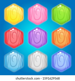Icon and shape hexagon line wood 9 colors for games.