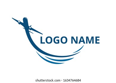 icon shape of plane fly in the sky with cloud logo design idea concept for travel, sport, adventure journey, education aviation company. 