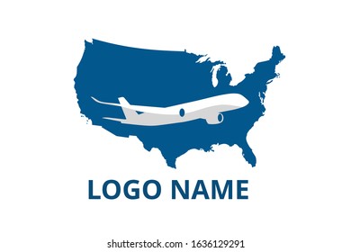 icon shape of plane fly in the sky with cloud logo design idea concept for travel, sport, adventure journey, education aviation company. flight over america.