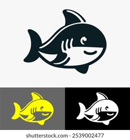 Icon shark cute silhouette vector black and white 