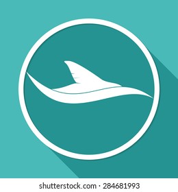 Icon shark on white circle with a long shadow