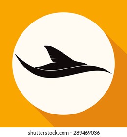 Icon shark on white circle with a long shadow