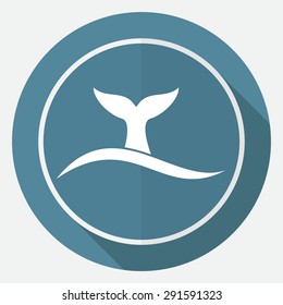 Icon shark on white circle with a long shadow