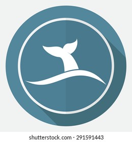 Icon shark on white circle with a long shadow