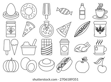 Hoja de iconos de alimentos, bebidas y dulces