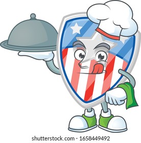 An icon of shield badges USA with star as a Chef with food on tray ready to serve