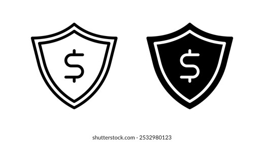 Icono de un escudo con signos de dólar, que simboliza pagos seguros y protección.