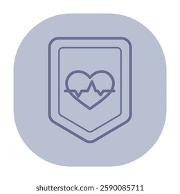 Icon of shield with heart and heartbeat line, symbolizing health care and medical services. Wellness and protection concept