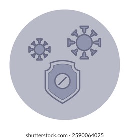 Icon of shield representing safety and protection in medicine alongside virus icons. Health awareness and security concept