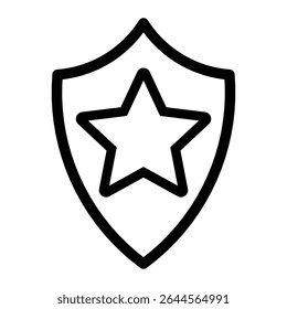 ícone de um escudo com um símbolo de estrela no centro, representando proteção, segurança, emblema, defesa ou emblema de aplicação da lei.