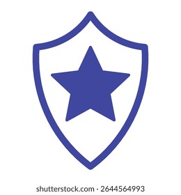 ícone de um escudo com um símbolo de estrela no centro, representando proteção, segurança, emblema, defesa ou emblema de aplicação da lei.