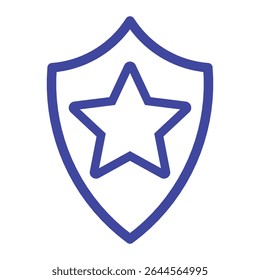 ícone de um escudo com um símbolo de estrela no centro, representando proteção, segurança, emblema, defesa ou emblema de aplicação da lei.