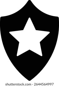 ícone de um escudo com um símbolo de estrela no centro, representando proteção, segurança, emblema, defesa ou emblema de aplicação da lei.