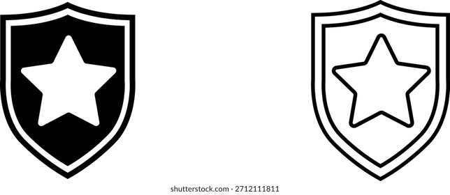 Icon of a shield with star symbol presented in two color variations displayed on a simple background