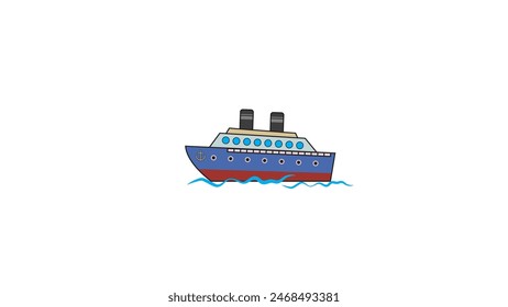 icon ship carrtoon , Nautical Voyage - Illustration of a Classic Ocean Liner suitable for coloring book or logo icon