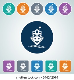Icon of Ship in Multi Color Circle & Square Shape. Eps-10.