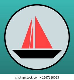 Icon ship. Symbol ship with red sails. Illustration in flat style. Vector.