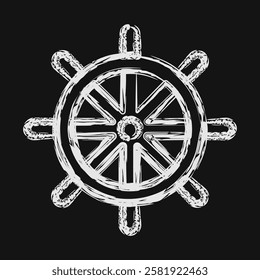 Icon ship wheel. Traditional tattoo elements. Icon in chalk style.