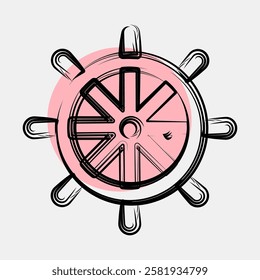 Icon ship wheel. Traditional tattoo elements. Icon in color spot style.