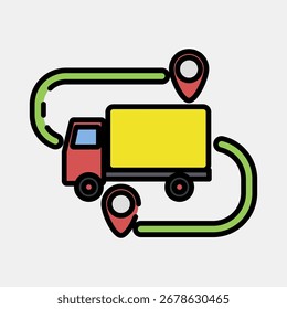 Icon shipping route. Export import elements. Icon in filled line style.