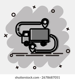Icon shipping route. Export import elements. Icon in comic style.