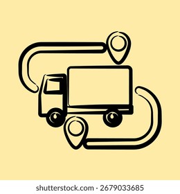 Icon shipping route. Export import elements. Icon in hand drawn style.