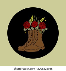 Icon Shoes Cowboy with Flower Colored Vector 