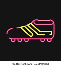 Icon shoes. Football and soccer elements. Icon in neon style.