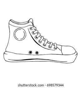 Icon of shoes. Sport shoes. Hand drawing of the running shoes. Gumshoes. Vector illustration.