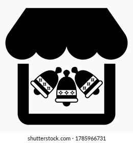 Icon shop and Christmas bell. Christmas tree toys shop. New Year's gifts market. Vector icon.