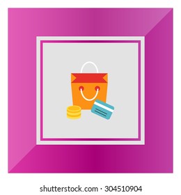 Icon of shopping bag, coin stack and credit card