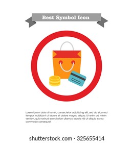 Icon of shopping bag, coin stack and credit card