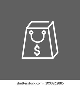 Icon of shopping bag with dollar. Purchase, buying, currency. Consumerism concept. Can be used for topics like spending money, commercial activity, retail, sale