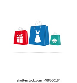 Icon shopping bag. Gift bag, vector illustration on white background.