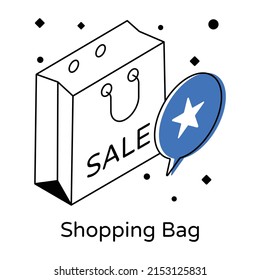 Icon of shopping bag in modern isometric vector 

