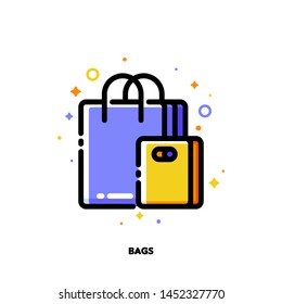 Icon Of Shopping Bags For Retail And Consumerism Concept. Flat Filled Outline Style. Pixel Perfect 64x64. Editable Stroke